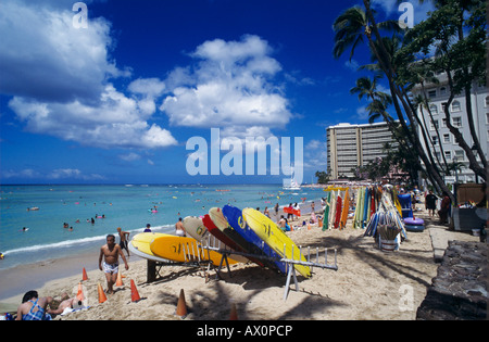 Strand von Waikiki Honolulu Oahu Hawaii USA August 1996 Stockfoto