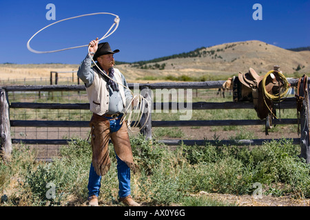 Cowboy werfen Lasso Wildwest, Oregon, USA Stockfoto