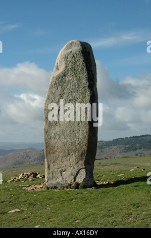 Menhir bei Cham Des Bondons, Lozère, Frankreich Stockfoto