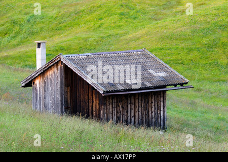 Holzhütte, Mt. Rotwand Wiese, Dolomiten, Italien, Europa Stockfoto