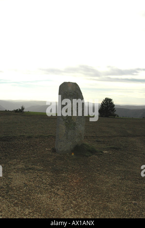 Menhir bei Cham Des Bondons, Lozère, Frankreich Stockfoto