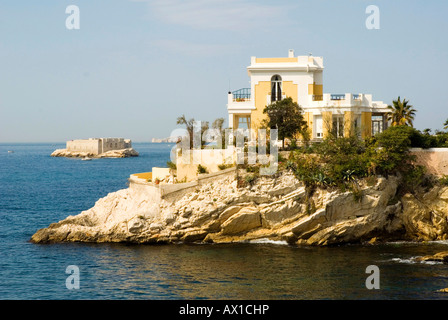 Villa am Meer auf der Corniche du Präsident John Fitzgerald Kennedy, Marseille, Provence-Alpes-Cote d ' Azur, Frankreich Stockfoto