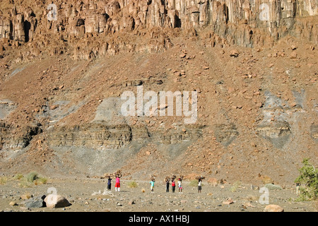 Ovambo Frauen tragen Holz auf den Kopf, Namibia, Afrika Stockfoto