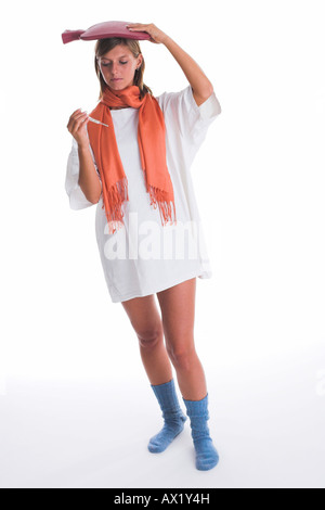 Frau mit Fieber Stockfoto