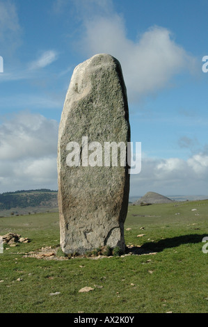 Menhir bei Cham Des Bondons, Lozère, Frankreich. Stockfoto