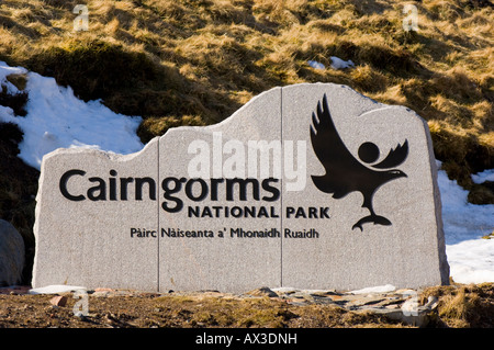 Cairngorms National Park-Schild an der Cairnwell Pass, Aberdeenshire, von der A93 Stockfoto