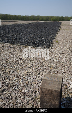 Ehemaligen Gelände der Baracke Block 11, Gedenkstätte Buchenwald Konzentration Lager Museum, Weimar, Deutschland Stockfoto