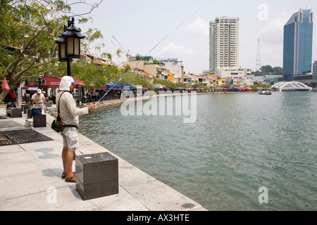 Angler Singapore River, Boat Quay, Singapur Stockfoto