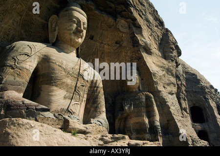 China, Provinz Shanxi Datong. Buddhistische Statuen von Yungang Grotten schneiden während der nördlichen Wei-Dynastie (460 n. Chr.). Stockfoto