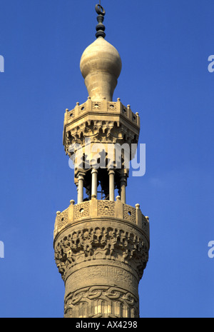 Minarett des Khanqah und Mausoleum von Sultan Faraj Ibn Barquq (1382-1399) Kairo, Ägypten Stockfoto