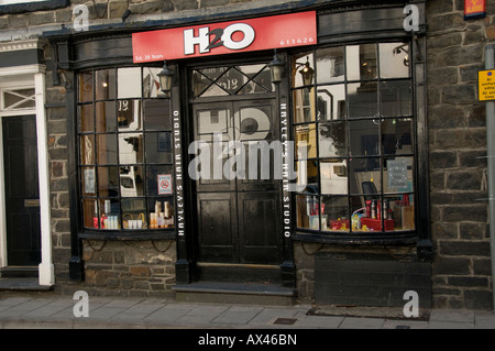 Regency-Ära Ende des 18. Jahrhunderts Erker auf eleganten Stadthaus nun einen Friseur Aberystwyth Wales UK shop Stockfoto