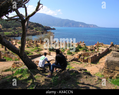 Alten römischen Villa Spuren, römische Ausgrabungsstätte (UNESCO-Weltkulturerbe). Tipasa, Algerien, Nordafrika Stockfoto