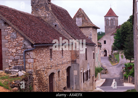 Kirche im Dorf Carlucet. Auf dem Causse de Gramat, viel Region, Frankreich. Stockfoto
