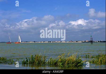 Somme-Bucht in Le Hourdel Frankreich Blick auf die Stadt von Le Crotoy Stockfoto