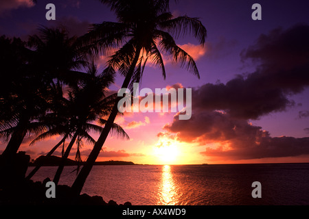 Schöne Palmen und Sonnenuntergang in Tumon Bay auf Guam ein Territorium der USA Stockfoto