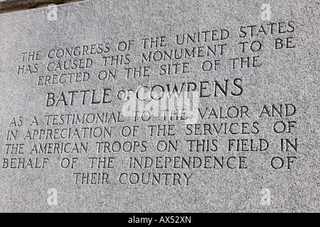U S Denkmal gewidmet denen, die bei Cowpens National Battlefield Park Cowpens South Carolina kämpfte im Jahr 1932 Stockfoto