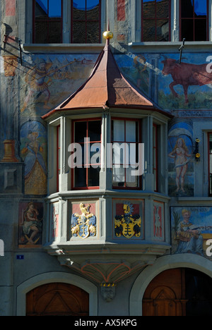 Historisches Gebäude, Fassaden und Erker in Stein bin Rhein, Kanton Schaffhausen, Schweiz, Europa Stockfoto