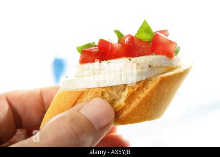 Bruschetta mit Mozzarella und Tomaten Stockfoto