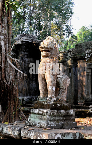 Löwen-Statuen, Tempel Preah Khan, Angkor, Kambodscha, Südostasien Stockfoto