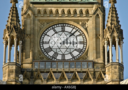 Eine Nahaufnahme von Ottawa Canadas Peace Tower Ziffernblatt am Parliament Hill Stockfoto