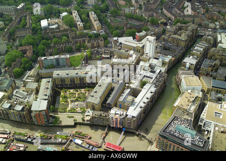 Luftaufnahme von Shad Thames im oberen Poolbereich von London die Themse in der Nähe von Tower Bridge Stockfoto