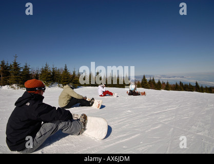 Weiter bereit Snowboarder für Aktion, Le Massif Skigebiet, Region Charlevoix, Kanada Stockfoto