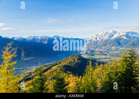 Panorama der schneebedeckten Berge, Hagengebirge, Bischofshofen, Pongau, Salzburgerland, Österreich Stockfoto