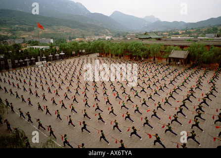 Chinesisches Kung Fu Schüler üben synchronisiert der Ta Gou-Akademie in Henan Provinz Shaolin Kung fu Stockfoto