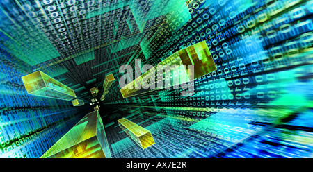 Der Datenstrom der Internetkommunikation fließt durch den Cyberspace Stockfoto