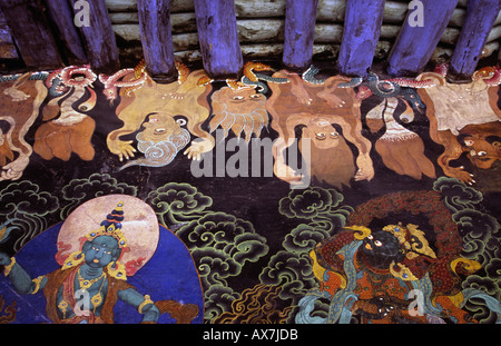 Visionen der buddhistischen Hölle bei den staatlichen Oracle Nechungs Kloster. In der Nähe von Lhasa, Tibet. Stockfoto