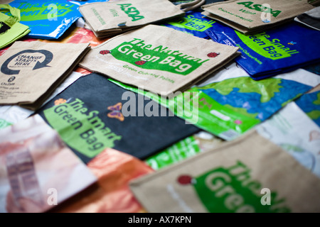 "Die natürliche Green Bag" Tescos wiederverwendbare hessische Einkaufstasche, UK Stockfoto