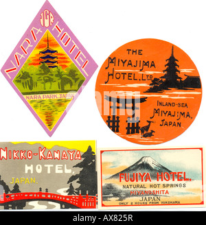 Japanische Hotel Gepäck Etiketten der 1930er Jahre Stockfoto