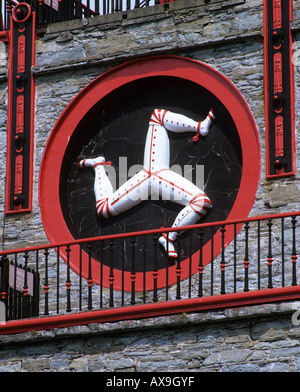 Isle Of Man Symbol auf Laxey Wheel, Laxey, Isle Of Man Stockfoto