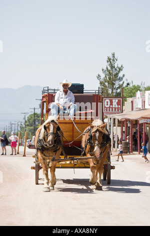 Cowboy Driving Horse and Cart in Tombstone Arizona USA Stockfoto