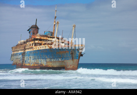 Spanien, Kanarische Inseln, Fuerteventura, Playa de Garcey, Wrack von Amerika Star Stockfoto