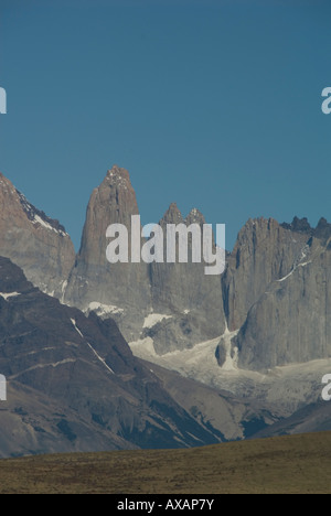 Andian Mountains, Anden, Schnee, Camping, Wandern, patagonische Stepp, Schmelze, Gletscher, Seen, Gletscher, Eisberge, Chile, Torres del Paine Nationalpark Stockfoto