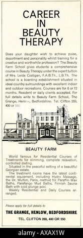 1960er Jahren April 1969 Magazin Werbung für Schönheit Therapie Karriere bei Henlow Grange Bedfordshire für nur zur redaktionellen Nutzung Stockfoto