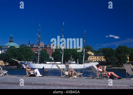 Sonnen am Skeppsbrokajen, Stockholm Schweden Stockfoto