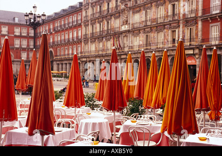 Leeres Café Plaza Mayor, Plaza Mayor, Madrid, Spanien Stockfoto