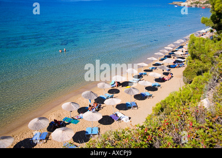 PEFKOS MAIN BEACH IN DER NÄHE VON LINDOS RHODOS GRIECHENLAND Stockfoto