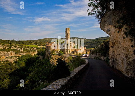 Candela, die restlichen Tower of the Cather Festung, In das Dorf von Minerve, Languedoc-Roussillon, Frankreich Stockfoto