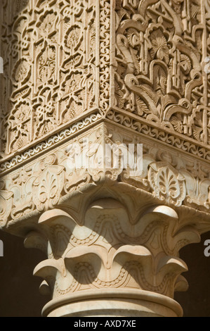 Vertikale hautnah die traditionelle dekorative islamischer Architektur, die auf den Wänden an der Saadian Gräber in Marrakesch. Stockfoto