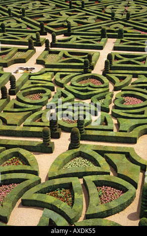 Ziergarten Jardin d Ornement am Chateau de Villandry in der Nähe von Tours in der Loire-Tal-Frankreich Stockfoto