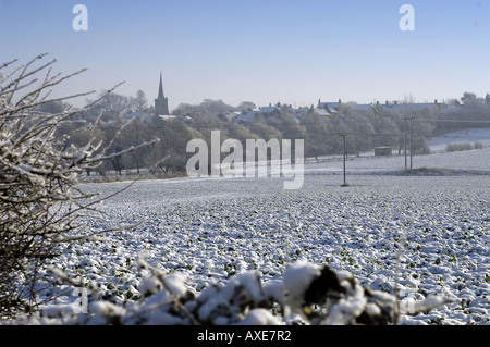 Die winterliche Landschaft am Stadtrand von Tuxford, North Nottinghamshire, Großbritannien Stockfoto