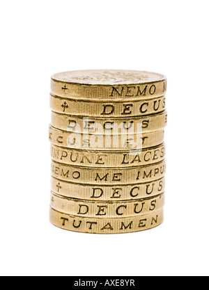 Stapel von £1 Pfund Münzen Sterling - Makro Stockfoto