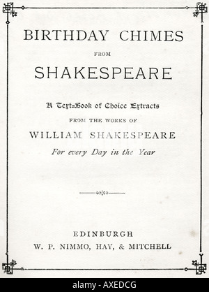 Viktorianische antikes Buch Geburtstag Glockenspiel von Shakespeare 1900 von Nimmo Heu & Mitchell Edinburgh nur zur redaktionellen Nutzung veröffentlicht Stockfoto