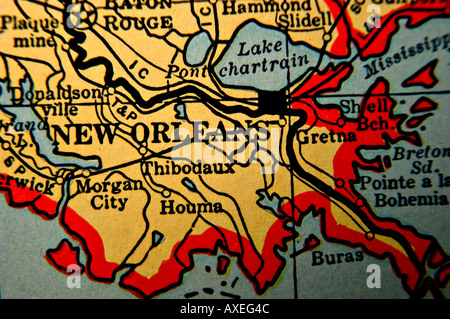 New Orleans auf einer antiken Karte Stockfoto