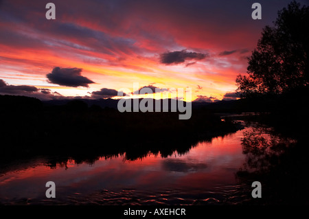 Sonnenuntergang Ahuriri Fluss Omarama North Otago Neuseeland Südinsel Stockfoto