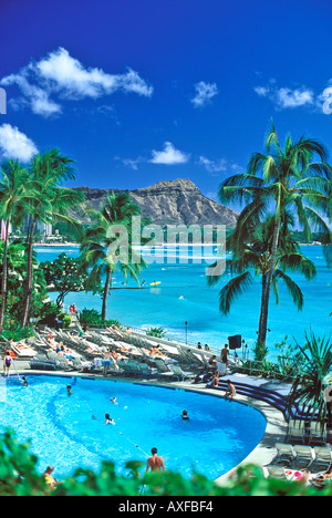 Diamond Head am Waikiki Strand sheraton Waikiki pool Stockfoto