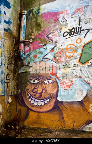 Graffiti in einer Brownfield-Website-Fabrik in Vichy (Frankreich). Graffiti Dans Une Usine Désaffectée de Vichy (Allier - Frankreich). Stockfoto